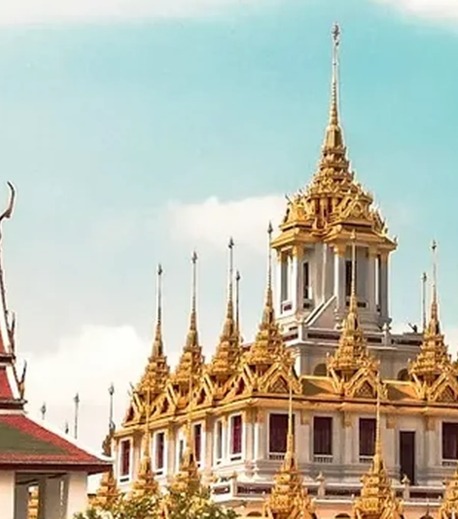 Bangkok temple rooftops and golden spires